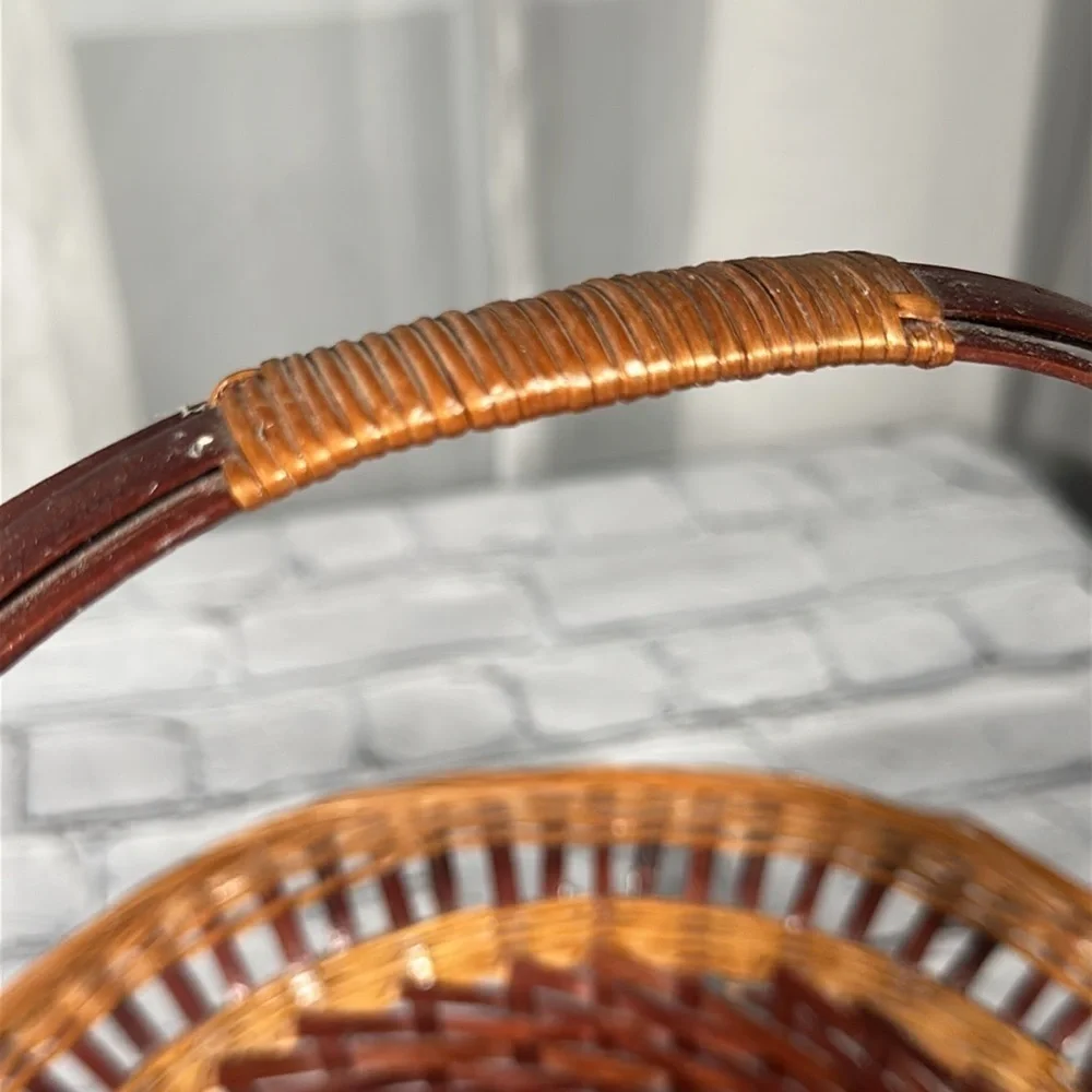 Vintage Wicker Woven Boho Two Tone Basket with handle